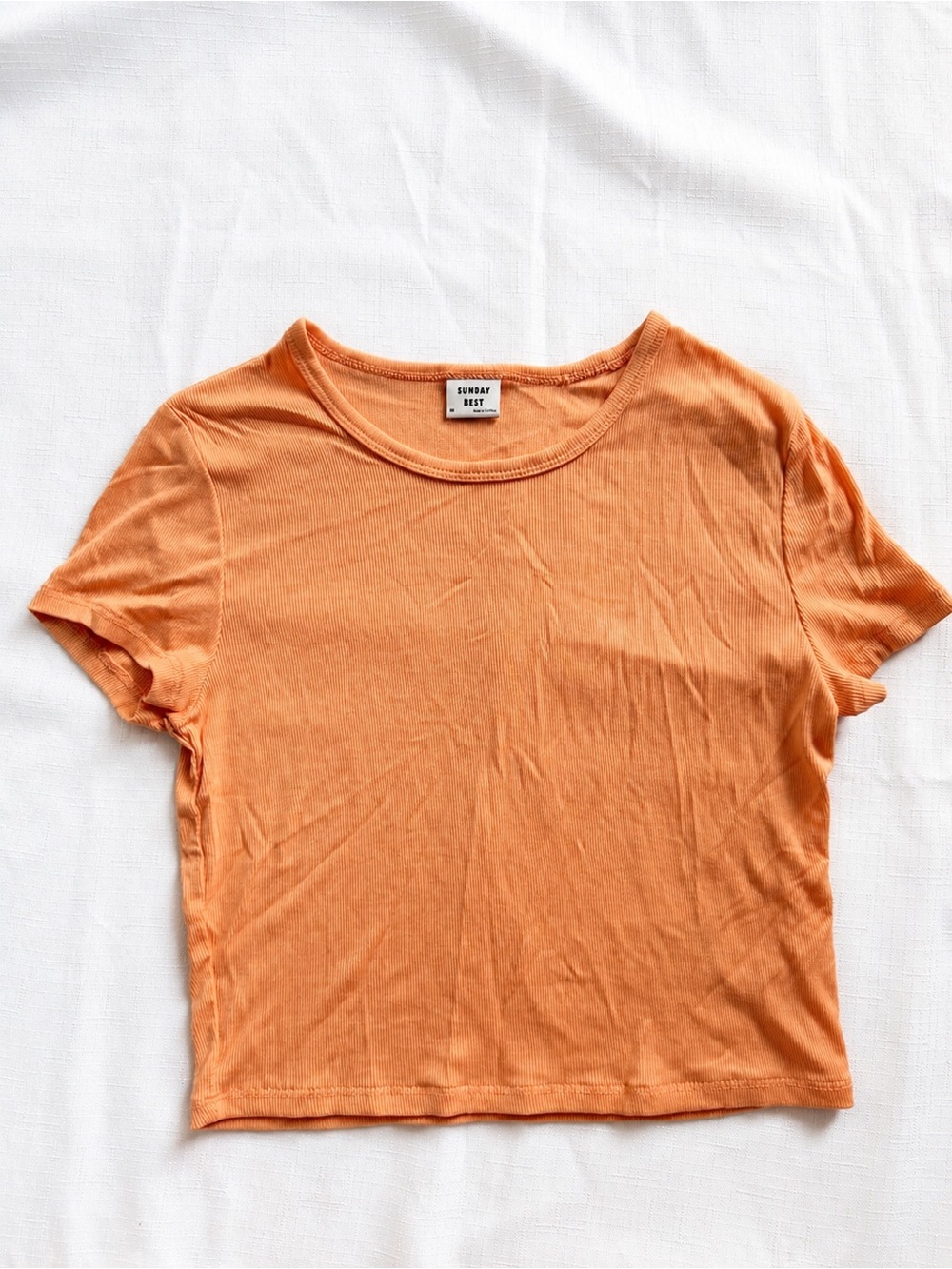 Sunday Best by Aritzia Peach Ribbed Baby Tee | Modal Stretch Fitted Basic Tee